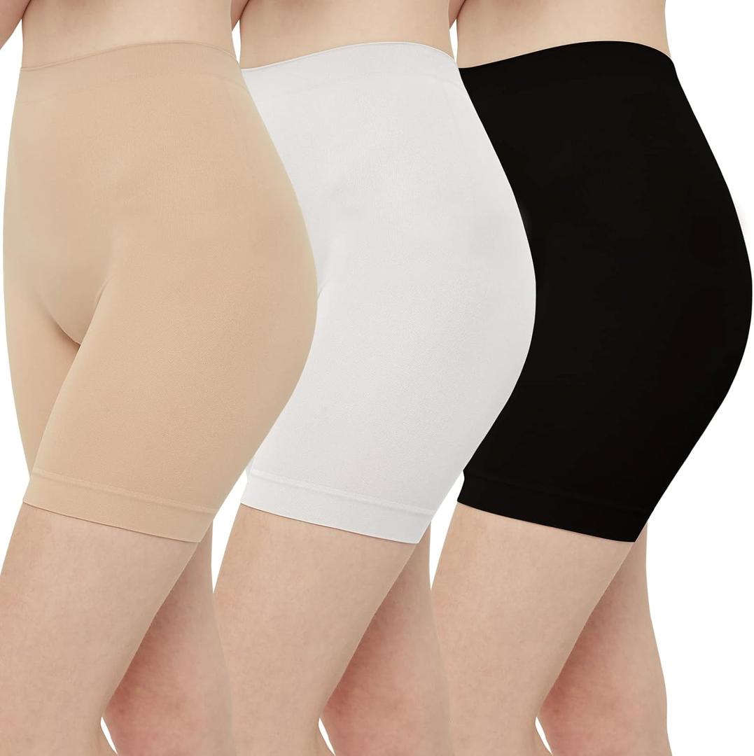 INNERSY Women's Slip Shorts for Under Dresses High Waisted Summer Shorts 3-Pack (X-Large, Black Nude White)
