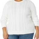 Amazon Essentials Women's Soft Fisherman Cable Long-Sleeve Crewneck Sweater (Medium, White)