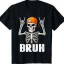 Bruh Halloween Skeleton Rock On for Mens Boys Toddlers Kids T-Shirt 2XL