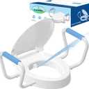 Bidet Toilet Seat Riser with Handle Elongated, Raised 2.91inch, 3 Wash Mode No-Electric, Soft Close & Quick-Release, Adjustable Rubber Anti-Slip Pad, Top/Bottom Fixing, V-Shaped 18.5inch, PP White