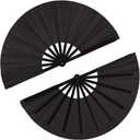 2 Pcs Large Clap Fans for Line Dancing Folding Hand Rave Fan Nylon Cloth Foldable for Line Dancing Festival Craft Dance Decoration for Party Favors(Black,Simple Pattern)