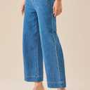 Allimy Women's High Waisted Cropped Wide Leg Jeans Stretchy Loose Denim Pants with Front Patch Pockets