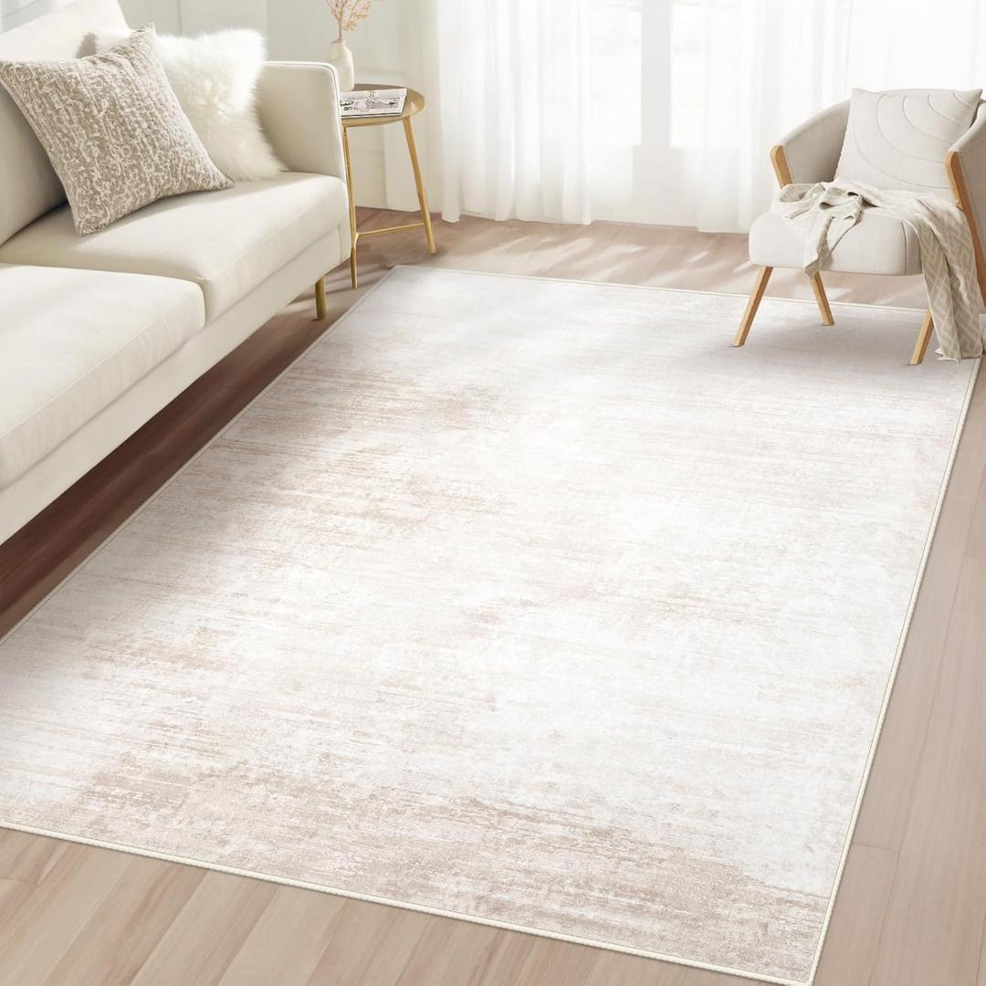 Area Rug 3x5 Washable Rug: Living Room Modern Abstract Rug Soft Non Slip Neutral Rugs Stain Resistant Small Rug Indoor Door Mat for Bedroom Kitchen Nursery Hallway Entryway Office(Beige,3'x5')