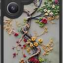 FUNMIKO for Samsung Galaxy S25 Ultra Case Wireless Charging & Military-Grade Protection - Trendy Floral Design for Women Girls, Matte Phone Cover with Shockproof Corners - Blooming Tree of Life