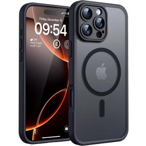 TOCOL for iPhone 16 Pro Max Case, Compatible with Magsafe, Full Camera Protection, Drop Protection, Magnetic Translucent Matte Back Bumper Phone Case for 16 Pro Max 6.9-Inch (Black) 