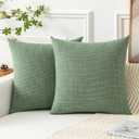 Kevin Textile Set of 2 Sage Green Pillow Covers 20 x 20 Inch Spring Farmhouse Boho Decorative Throw Pillow Covers Linen Cushion Covers for Sofa Couch Dcor