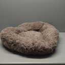 JOLLYVOGUE Calming Dog Bed Medium Size Dog, Anti-Anxiety Donut Medium Pet Bed, 27 inches Fluffy Faux Fur Round Cat Bed (Cream Brown)