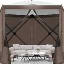 COBIZI Pop Up Gazebo Screen Tent Screen House for Camping, 10FTx10FT Screen Room with Mosquito Netting, Hub Tent Instant Screened Canopy with Carrying Bag and Ground Stakes, Brown