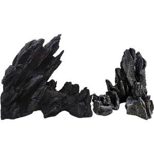 Saim Extra Large Aquarium Decor, Massive Artificial Mountain Rock Landscape, 2 Pack Jagged Canyon Rock Formation Mountain Hill View Stone Ornament Set for Betta Cichlids Hideaway Hideout