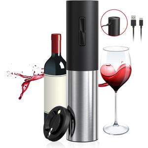 Electric Wine Opener Rechargeable, Automatic Wine Bottle Openers with Foil Cutter and USB Cable, Gift Wine Corkscrew for Home Kitchen Party Bar - Stainless Steel, One-Click Button
