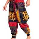Men's Aladdin Hippie Harem Pants Loose Cotton Linen Drop Crotch Trousers Casual Baggy Elastic Waist Yoga Pants (30)