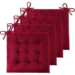 ELFJOY 4 Pack Chair Cushions for Dining Chairs Chair Pads Cushion for Kitchen Office Tufted Square Seat Cushion with Ties (16" Burgundy Velvet)