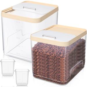 2 Pack Airtight Dog Food Storage Container, Up to 10 Lbs, Pet Cat Food Container Clear Storage Bin with Measuring and 2 Scoops for Dog Cat Bird and Other Pet