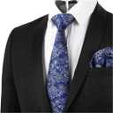 Alizeal Mens 3.15'' Leaf Flower Pattern Tie with Floral Pocket Square Set (148-royal Blue)
