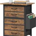 HIGDBFE 5 Fabric Drawers File Cabinet with Side Pocket, Rolling Printer Stand with Storage for Home Office, Wood Top Storage Cabinet for Documents and Crafts, Rustic Brown, 15" D