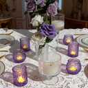 24-Piece Purple Glass Votive Candle Holders Set Tealight Candle Holder Glass Bulk with 12 Round & 12 Hammered Textured Cups, Purple Votive Candle Holders for Weddings, Parties, Home