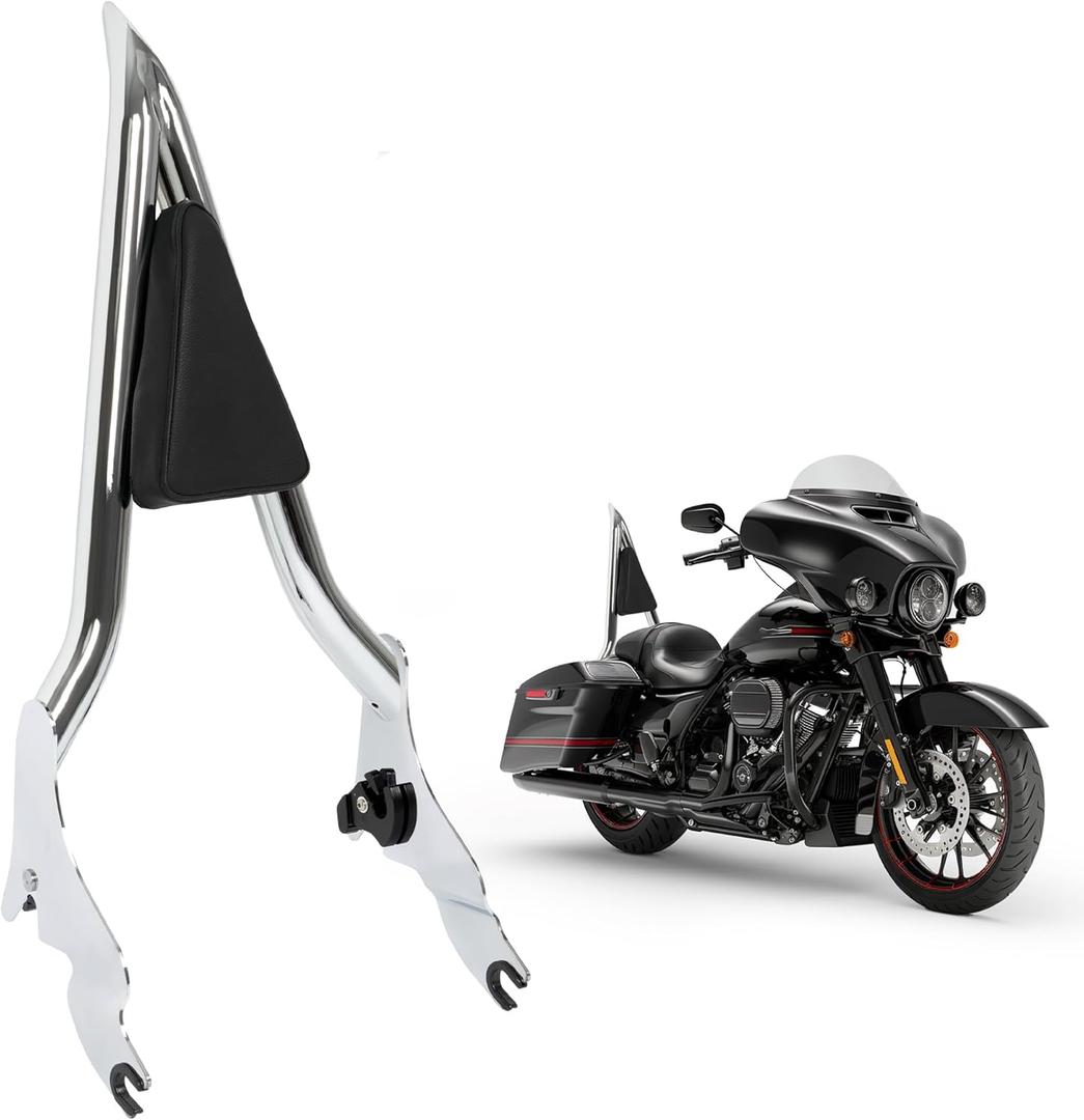 HECASA Detachable Backrest Sissy Bar Compatible with 2009-2024 Harley Touring Models Street Road Electra Glide Road King CVO Ultra Limited Low Back Rest Luggage Rack (22 Inches Chrome)
