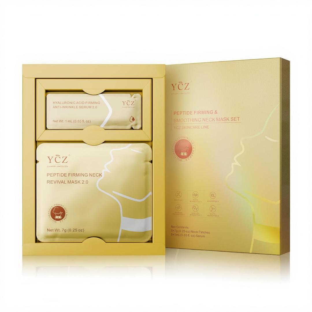 Ycz Collagen Neck Mask, Neck Wrinkle Patches with 8 Peptides and Botanical Serum Deep Hydration Moisturizing Anti Wrinkle Neck Care Lifting Firming Treatment