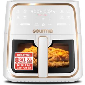 Gourmia 8 Qt Air Fryer, 8 Presets with Digital Display, FryForce 360° Technology, Easy View Window & Interior Light, Dishwasher Safe Basket, White