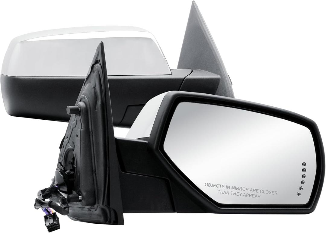 Passenger Right Side Door Mirror Power and Heated Glass with Turn Signal Arrow with Menory and Chrome Back Cover Power Folding for 2014-2019 Chevrolet Silverado GMC Sierra 1500 2500 3500