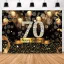 Sensfun Sparkle Gold 70th Birthday Backdrop Black Golden Balloons Photography Background for Women Shining Diamond Fabulous 70 Bday Party Decoration Supplies Happy 70th Birthday Photo Banner 7x5ft