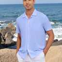 Men's Short Sleeve Button Down Shirt Cuban Collar Anti-Wrinkle Shirt Casual Summer Beach Shirt (M)