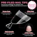 UNA GELLA Almond Shape Nail Tips Short: 504pcs Half Cover Almond Gel Nails Tips Matte Clear Fake Nails Self-handle for Nail Extension DIY Nail Salon for Her, 12Sizes