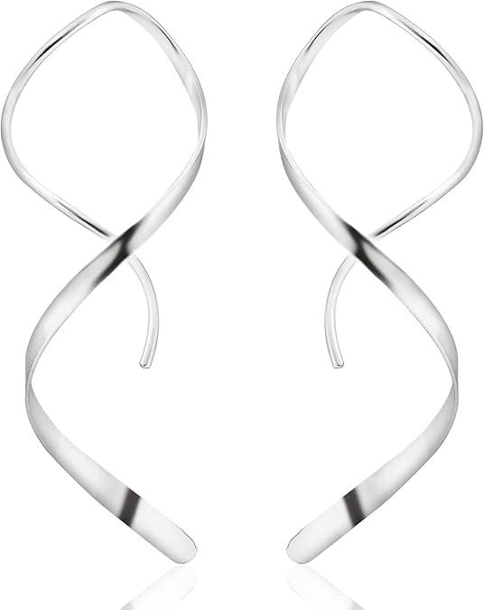 Handmade Spiral Threader Earrings Sterling Silver Hypoallergenic Twisted Pull Through Drop Dangle Earrings for Women - Silver Handmade Spiral Threader Earrings Sterling Silver Hypoallergenic Twisted Pull Through Drop Dangle Earrings for Women - Silver