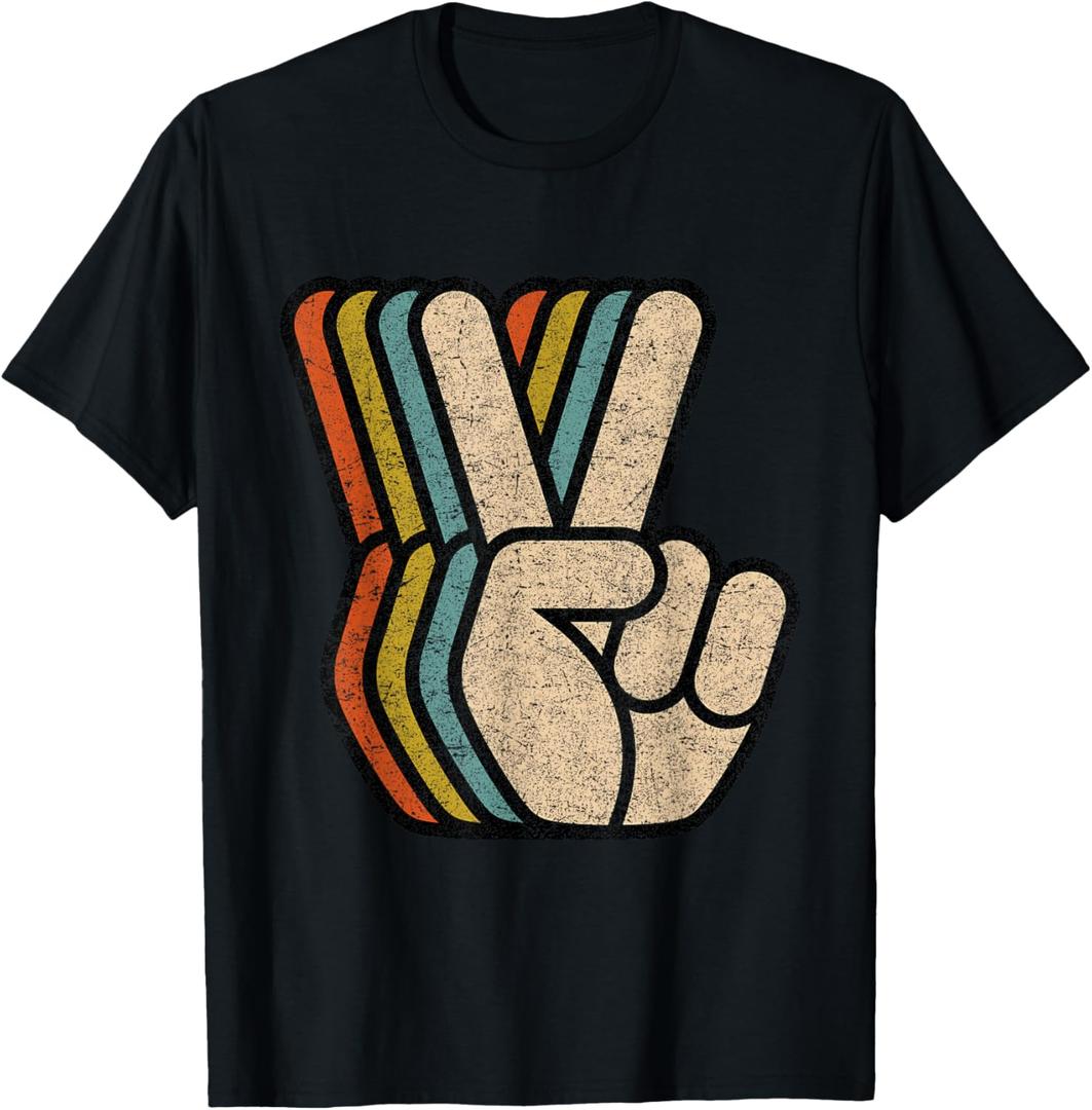 Retro Peace Sign V Fingers Vintage 60s 70s 80s Cool Graphic T-Shirt S