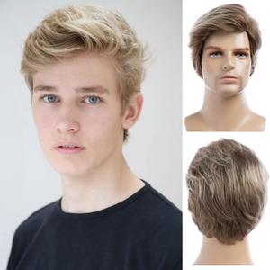 Beweig Men Short Blonde Wigs Short Layered Mixed Blonde Wig Synthetic Replacement Costume Halloween Natural Hair Wigs