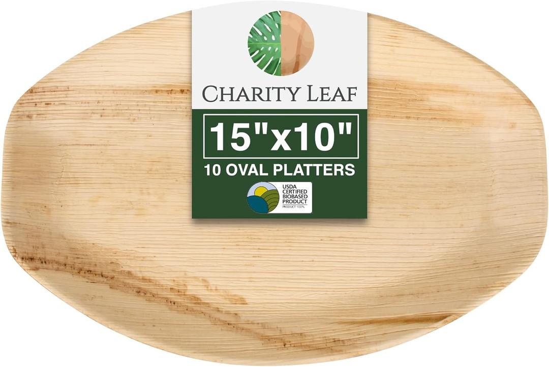 Disposable Palm Leaf 15" x 10" Trays (10 pieces) Bamboo Like Serving Platters, Disposable Boards, Eco-Friendly Dinnerware For Weddings, Catering, Events