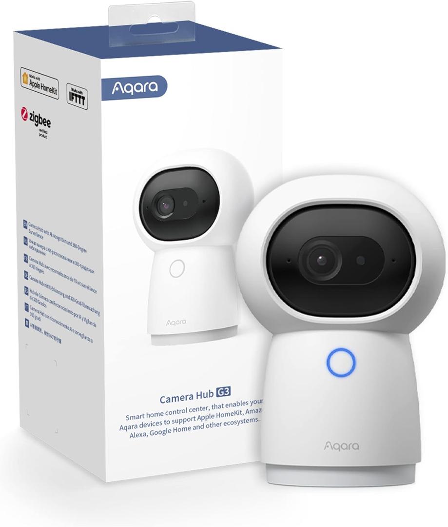 Aqara 2K Security Indoor Camera Hub G3, AI Facial and Gesture Recognition, Infrared Remote Control, 360 Viewing Angle via Pan and Tilt, Works with HomeKit Secure Video, Alexa, Google Assistant, IFTTT