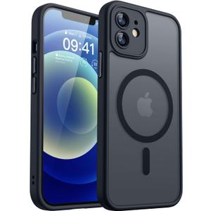 CANSHN Magnetic Compatible with iPhone 12 Case, Upgraded [Full Camera Protection] [Compatible with Magsafe] [Translucent Matte] Shockproof Protective Phone Case Cover 6.1 Inch - Black