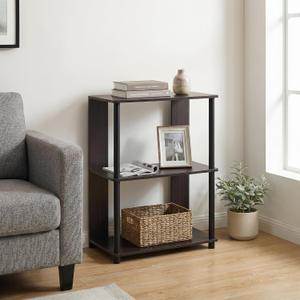 Furinno Jaya 3-Tier Storage Shelves, Black Book Shelf, Open Storage Bookshelf, for Organization and Storage, Living Room, Home Office, Bedroom, Black Walnut, 3-Tier 24"W
