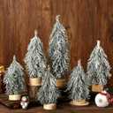 Sosation 6 Pcs Mini Christmas Tree Villages Tabletop Bottle Brush Trees Desk Small Christmas 6 Size Norfolk Pine Xmas Tree with Wooden Bases Spray Snow Separate for Table Indoor Winter Gift Decor
