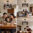Rustic Deer Ceiling Light Fixtures, 4-Light Round E26 Base Adjustable Farmhouse Black Metal Wooden Fixture for Kitchen, Living Room, Foyer, Bedroom, Hallway-16.5" L* 16.5" W * 11.8" H