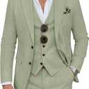 Men's Suit 3 Piece Linen Suits Slim Fit Suit Blazer Vest Pants Set Wedding Prom Tuxedos Business Casual Suit (Green, XXL)