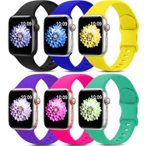 6 Pack Sport Bands Compatible with Apple Watch Band 38mm 40mm 41mm 42mm 44mm 45mm 49mm 46mm,Silicone Waterproof Strap for iWatch Apple Watch Series 11 10 9 Ultra 8 7 6 5 4 3 2 1 SE Women Men