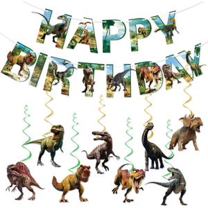 Dinosaur Birthday Party Decorations Dinosaur Birthday Banner 8PCS Hanging Swirls Streamers Dino Party Supplies Dino Banner Sign Dinosaurs Theme Party Decorations for Kids Boys Girls