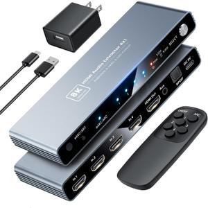 NEWCARE eARC 8K HDMI 2.1 Switch 4 in 1 Out with Audio Extractor, 4K@120Hz HDMI Switcher Support HDR VRR ALLM, Optical SPDIF & 3.5mm AUX Audio Output Perfect for 8K Displays, CEC, Remote Control