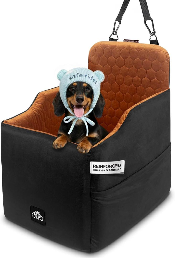 Dog Car Seat for Small Dogs, Dachshund Car Seat Booster Bed for Small Breeds Non-Slip Base, Adjustable Straps, Washable Cover (Small Size Black)