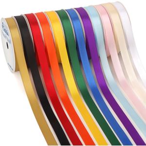 Ribbli Rainbow Satin Ribbon 3/8 Inch x 12 Rolls Total 60 Yards- Colorful Ribbon for Gift Wrapping Craft Party Decoration Baby Shower Wedding