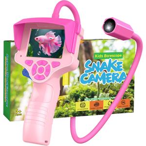 Borescope Snake Camera with Light & 32G SD Card for Girls Age 4-10, Educational STEM Toys, Science Gifts for 5 6 7 8 9 10 Year Old Girl Kid, Equipped Sun Visor, Hiking Camping Toys for Kids (Pink)