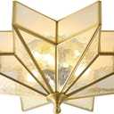 Star Brass Vintage Ceiling Light - 19.7 Inch Large Hammered Glass Antique Brushed Gold Flush Mount Fixture, Mid Century Art Deco Overhead Lighting for Kitchen Hallway Bedroom Bathroom Laundry Entryway