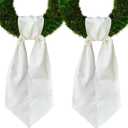 2 Pieces Christmas Wreath Sash for Front Door, White Burlap Sash Wedding Holiday Farmhouse Wreath Accessories for Home Birthday Thanksgiving Day Decorations