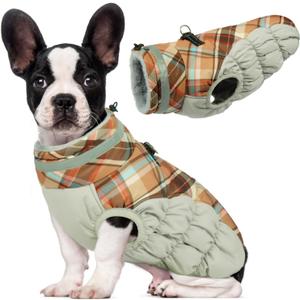 Lelepet Warm Dog Winter Coat Dog Coats for Small Dogs Waterproof Dogs Jacket with Harness Built in Reflective Cold Weather Coats Windproof Zip-Up Winter Fleece Vest Snowsuit Chihuahua Brown Plaid