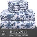 RUVANTI 6 Pcs Cotton Sheets - 100% Natural Cotton Soft, Lightweight & Breathable Crispy Percale Sheets, Full Size Bed Sheets 16" Deep Pockets, Wild Flower