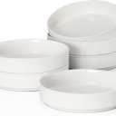 E-far Pasta Bowls Set of 6, 35oz Large Salad Bowl Plate for Dinner Serving Soup, Wide & Shallow Ceramic Stoneware Pasta Plates, Microwave & Dishwasher Safe, Textured Stripes & Speckled White, 8