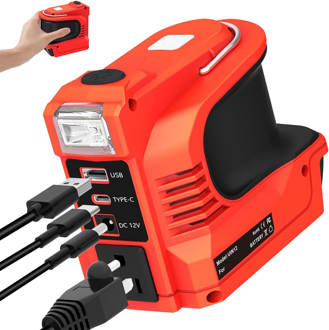 220W Power Inverter for Bauer 20V Battery, DC 20V to AC 110-120V Battery Inverter, Charger Adapter w/USB&Type-C&DC Port&AC Outlet&LED Light