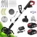 Weed Wacker Battery Powered, Electric Cordless Weed Trimmer with 21V Battery Operated & Charger & 25 Blades, No-String Brush Cutter/Lawn Edger/Grass Trimmer for Garden Yard